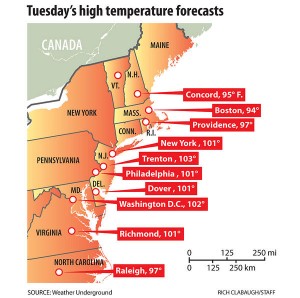 East coast hot weather high temperature in mid June 2012