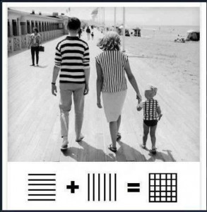 got to see this mom dad = kid or horizontal stripe + vertical stripe = ?