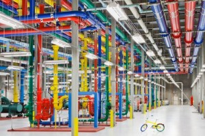 google data center equip with fire extinguisher design with same colors as google logo