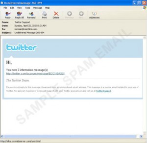 fake twitter hacking fraud hoax scam spam email watch out