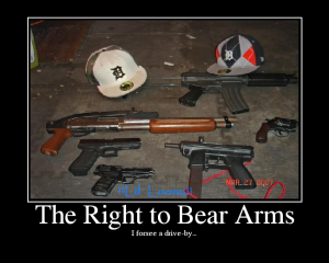 the rights to bear arm to shoot and kill now or sometime in the future one person or a group of people you hate or love