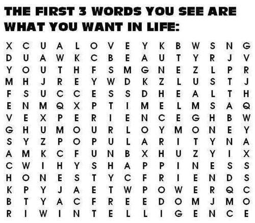 How to determine what you want in life by looking at this picture you will see the first 3 words you see are what you want in life
