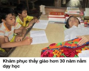 Vietnamese teacher teaches while lying down