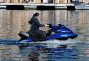 real or fake a nun on wave runner jetski water ski
