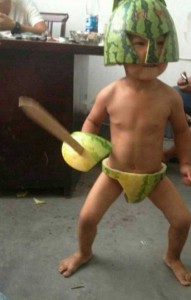 how to carve a water melon skin to a toy water melon warrior