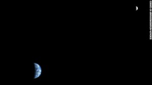 Earth and the moon are seen in 2007 from the Mars Reconnaissance Orbiter. At the time the image was taken, Earth was 142 million kilometers (88 million miles) from Mars.