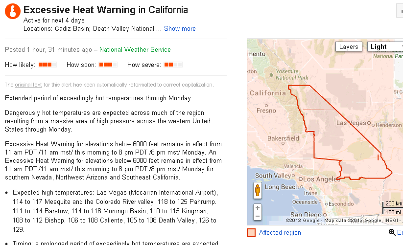 record high temperature in the west coast of the US today June 28th 2013 prepare yourself