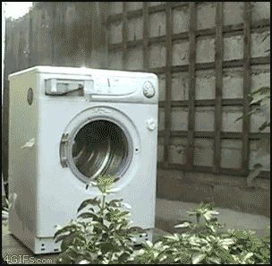 What happen when you put a brick or large piece of rocks into a washing machine?