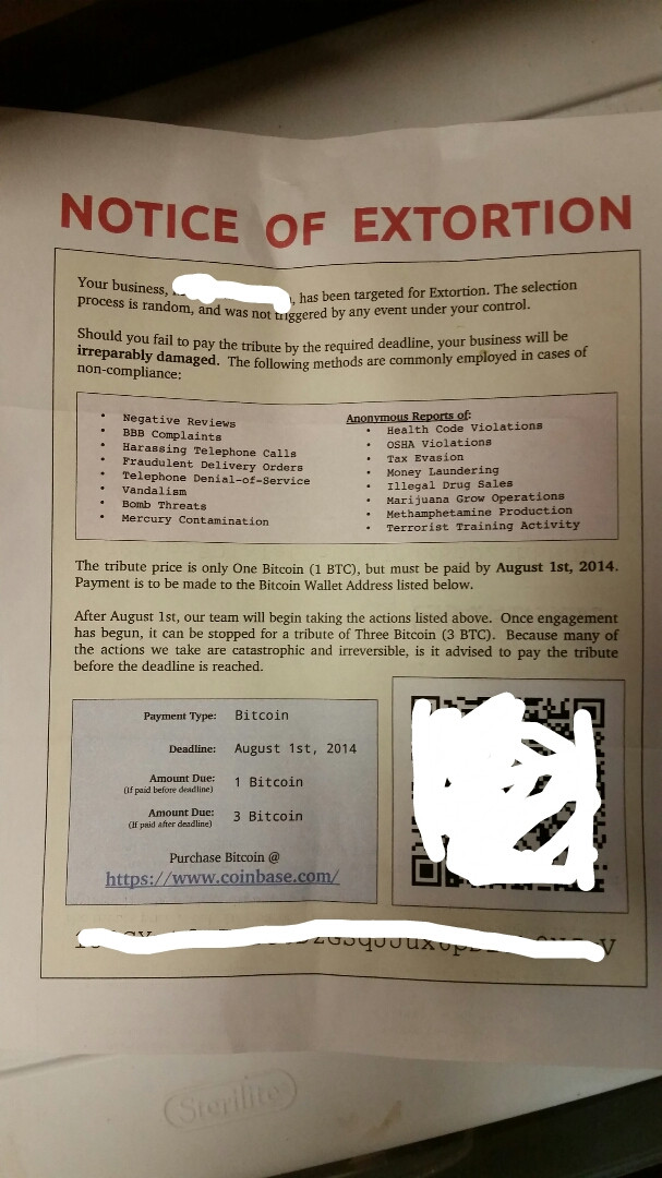 Bitcoin fraud scam Notice of Extortion to threats people and business to send bitcoin